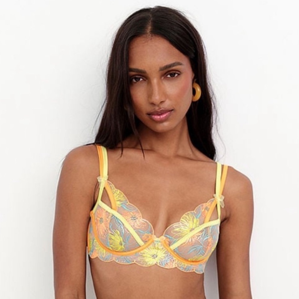 New! For Love And Lemons Waterlillies Floral Bra Yellow Orange 24566